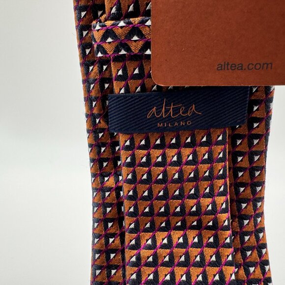 NWT Altea Silk Triangle Tie โ Bronze, Blue, White, Purple Modern Made in Italy - Picture 2 of 8